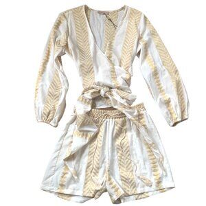NWT Greece Set: Wrap Blouse, Tie-Waist, Matching Shorts set, Gold & Cream